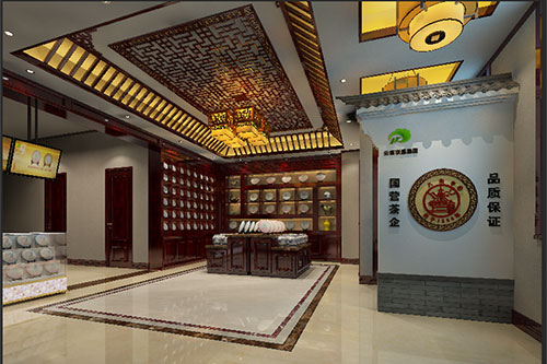 鼓楼古朴典雅的中式茶叶店大堂设计效果图